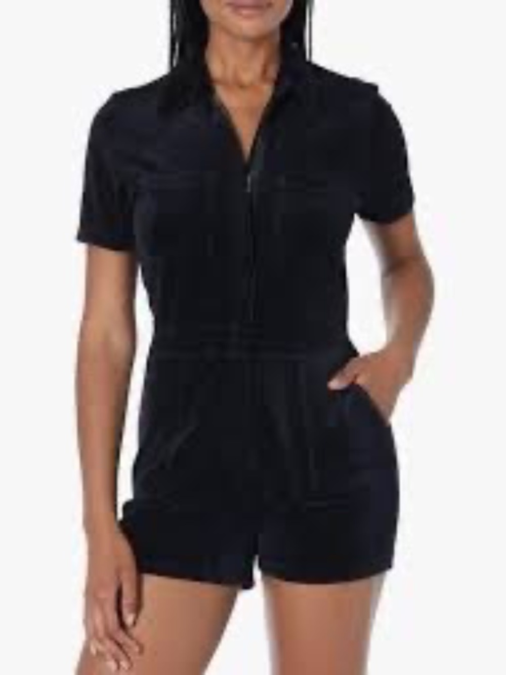 Monrow Soft Velvety Velour Playsuit Boho Streetwear size XS Black Rave Festival